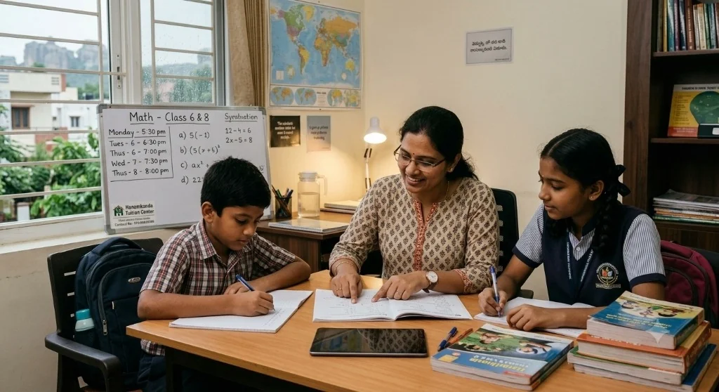 Tuition teacher explaining lesson to students – Mr.Helper hourly tuition