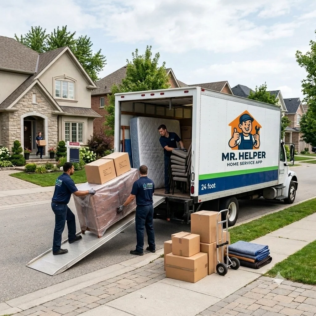 Packers and movers loading boxes into Mr.Helper truck – Mr.Helper transportation service